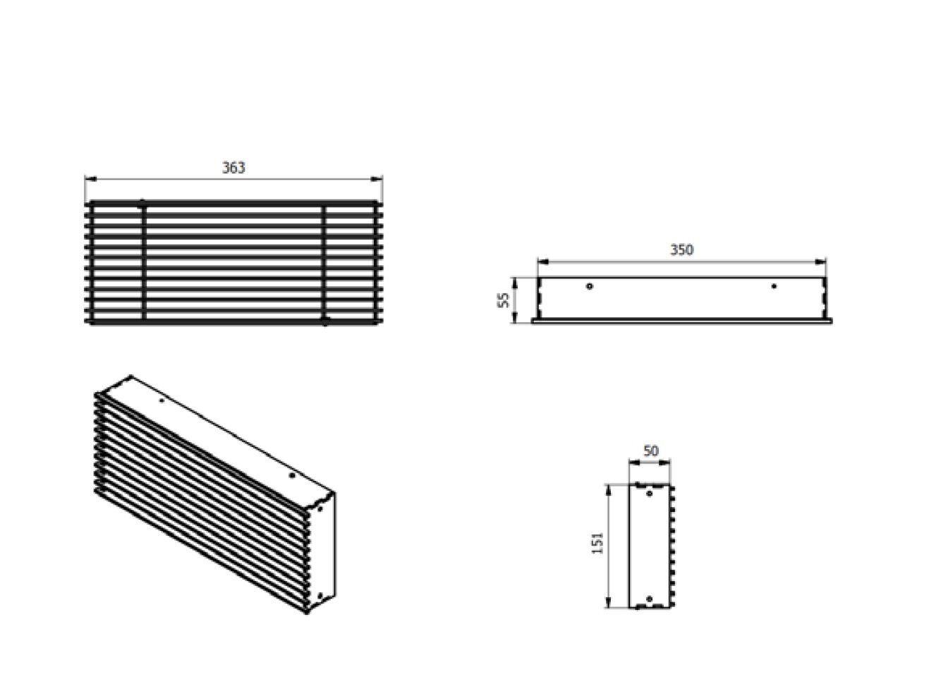 RAIL B350H150mm m/kassett sort - 385cm2 - Bilde 2